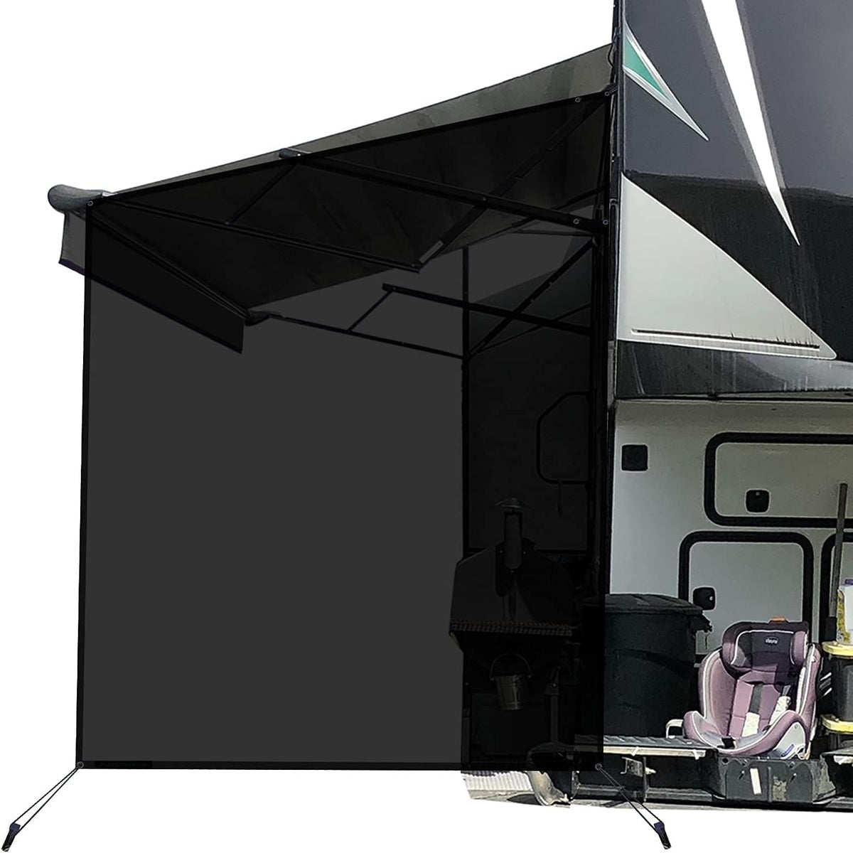 RV Awning Side Sun Shade Screen 9'X7' Black Mesh Z670