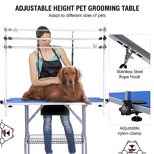 42-inch Foldable Height Adjustable Dog Grooming Table with Arm Noose and Mesh Tray Y977435