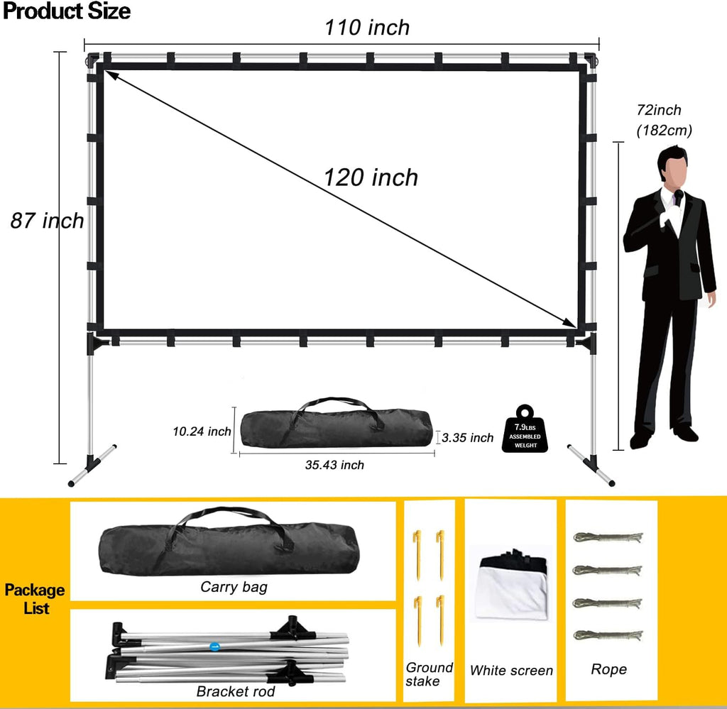 120 inch 16:9 Portable Projector Screen with Stand and Carry Bag Q795