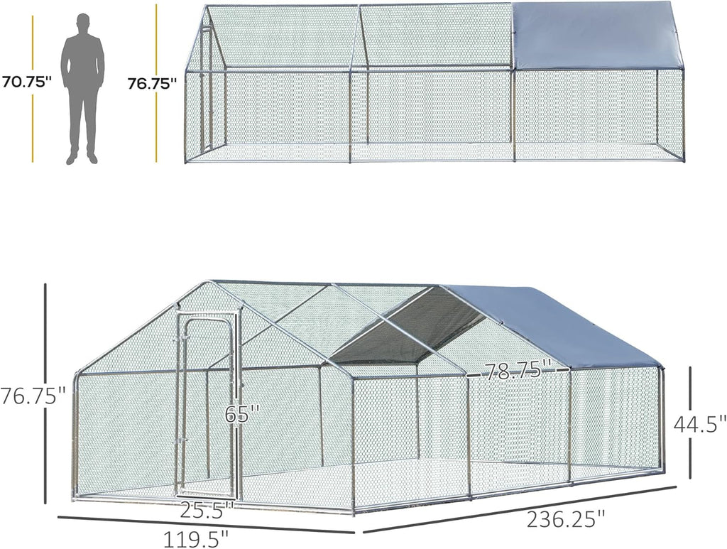 Large Metal Chicken Coop 3 Rooms Walk-in Enclosure 10' x 20' x 6.5' P5769