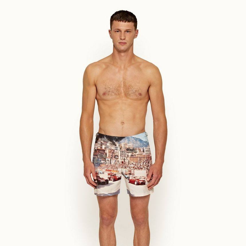 Blue Photographic Swim Trunks N850826