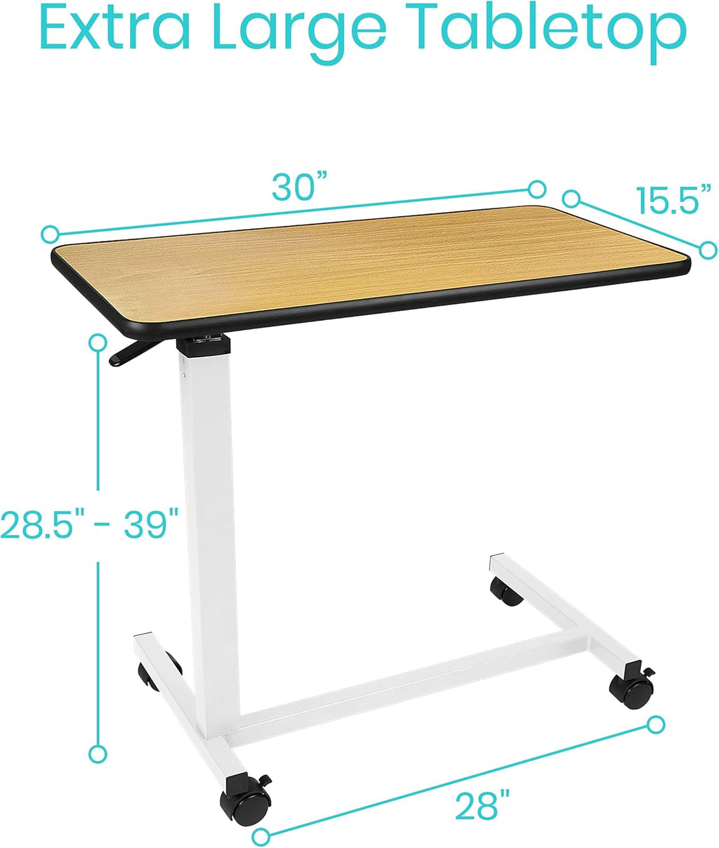 Overbed Table with Swivel Wheel Rolling Tray Adjustable Over Bedside Home Desk A680