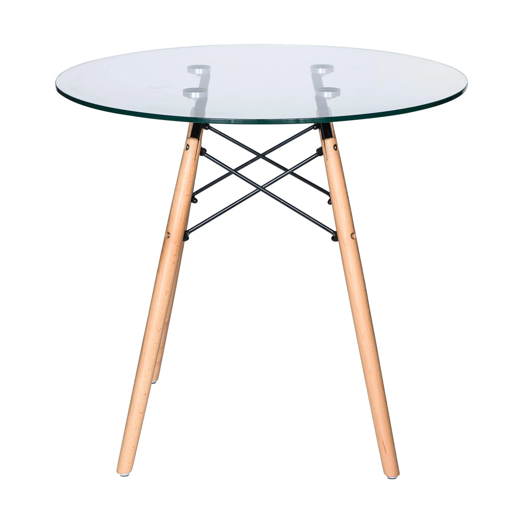 Round Glass Top Dining Table with Wood Base Y50948