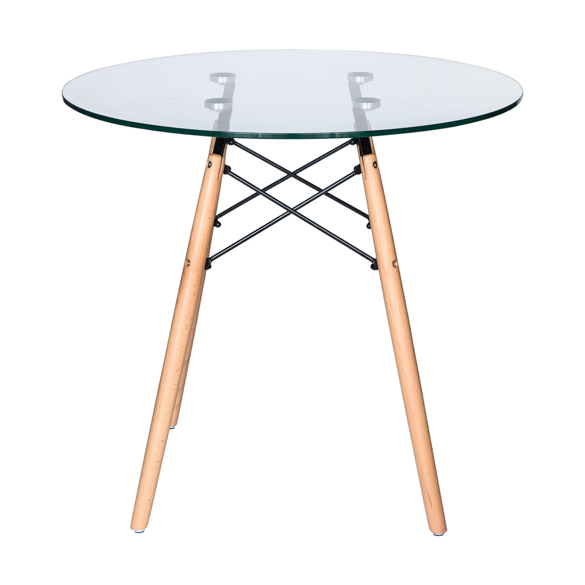 Round Glass Top Dining Table with Wood Base Y50948