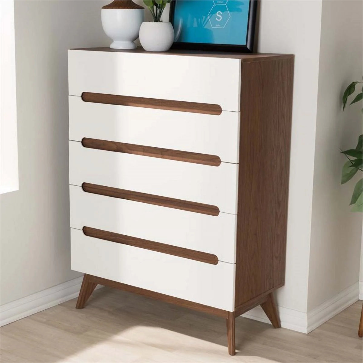 White Walnut 5 Drawer Wood Chest X90770