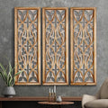 Carved Wood Wall Art Decor, Floral Design Panel, 33.1 x 14.6 inches (2 Panels) J4988
