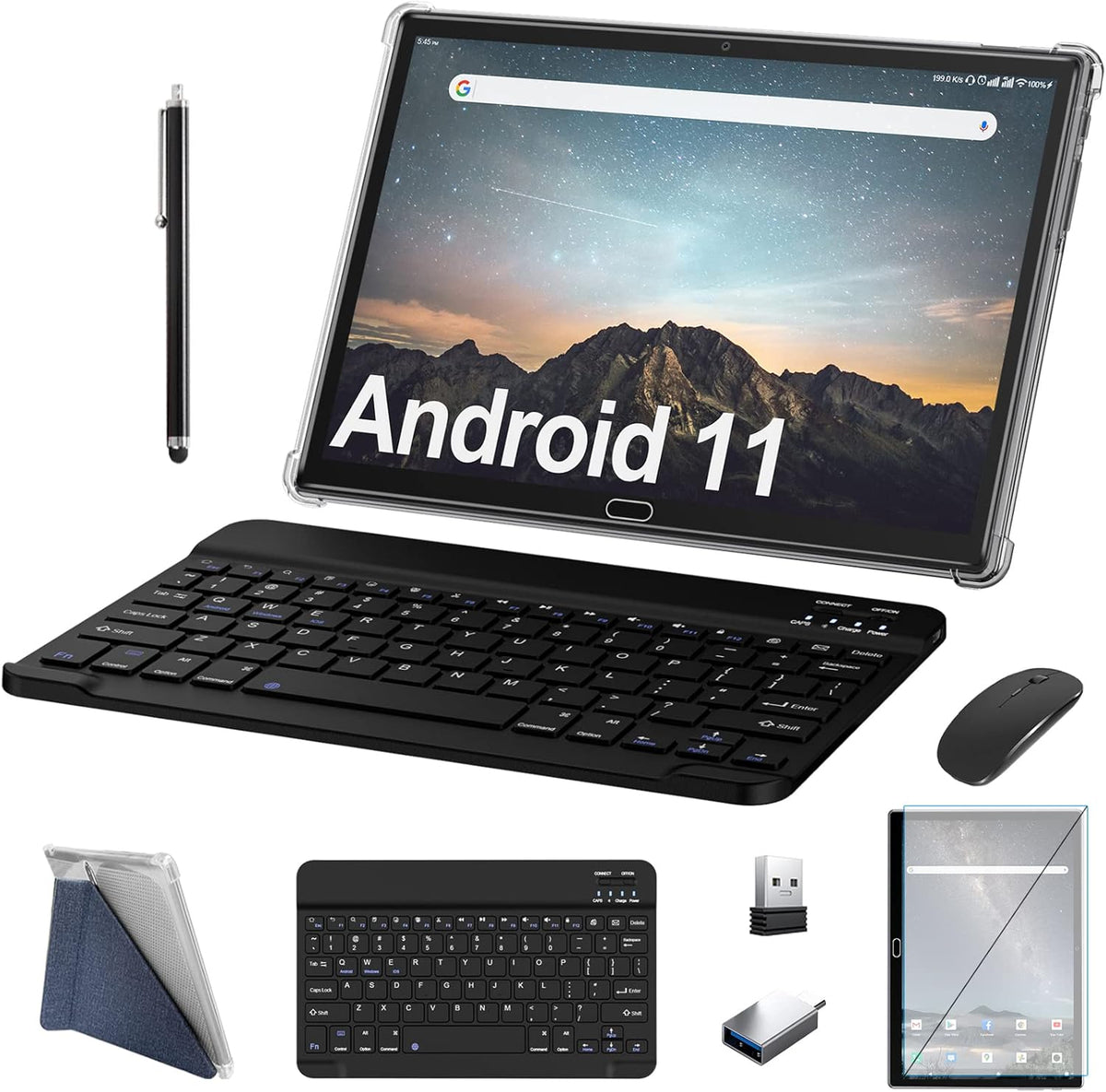 10 inch 4G Tablet with Dual Sim Card Slot, 4GB+64GB+256 Expandable Storage, Keyboard Wireless Mouse Stylus (Black) A7502