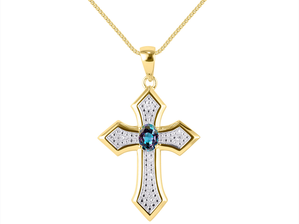 Yellow Gold Plated Silver 925 Cross Necklace with Genuine Diamonds Pendant, 18" Chain N65867