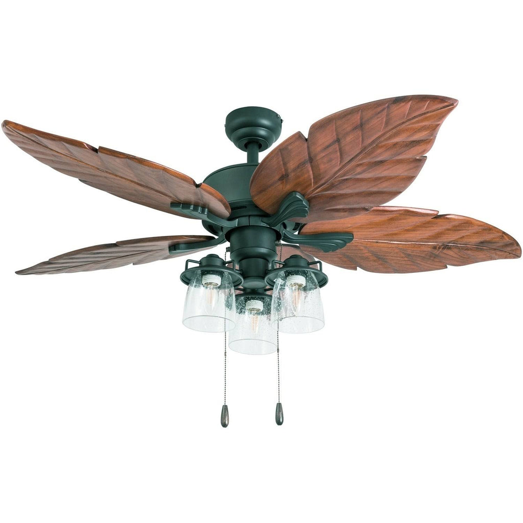 Aged Bronze LED Lighted Ceiling Fan with Hand-Carved Blades N407334