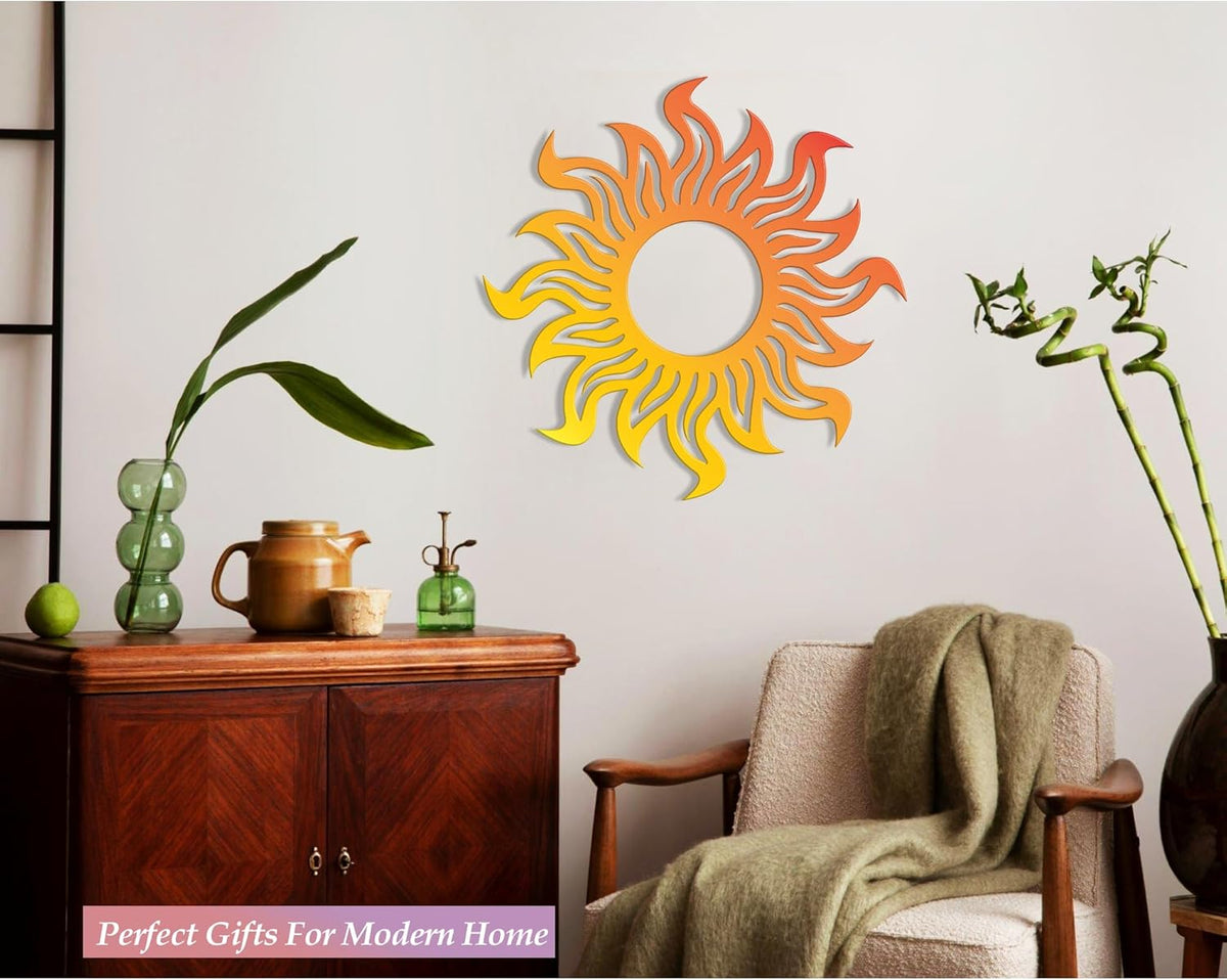 Large Bright Yellow Orange Metal Sunburst Wall Art G6318