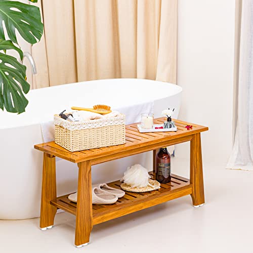 Teak Shower Bench with Shelf L925378