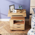 Height Adjustable Movable Overbed Bedside Table with Storage, Oak U8718