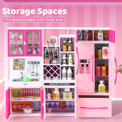 64 PCS Pink Kitchen Toys with Lights Sounds Doll Playset E742