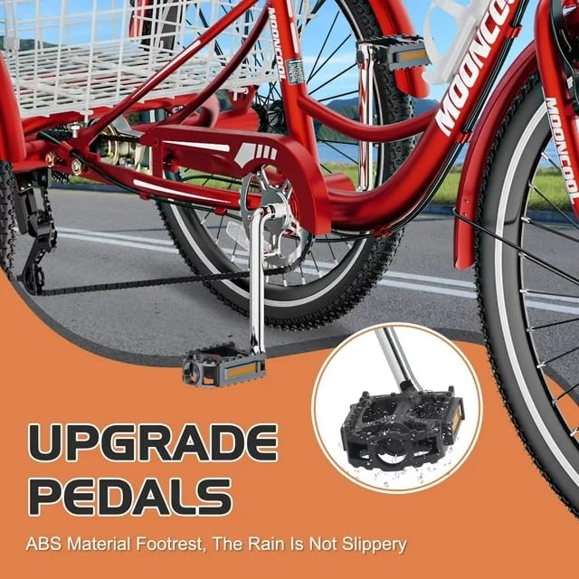 Adult Tricycles 7 Speed 20/24/26 Inch Three Wheel Bike Cruiser Trike with Low-Step Through Frame Large Basket Z788628