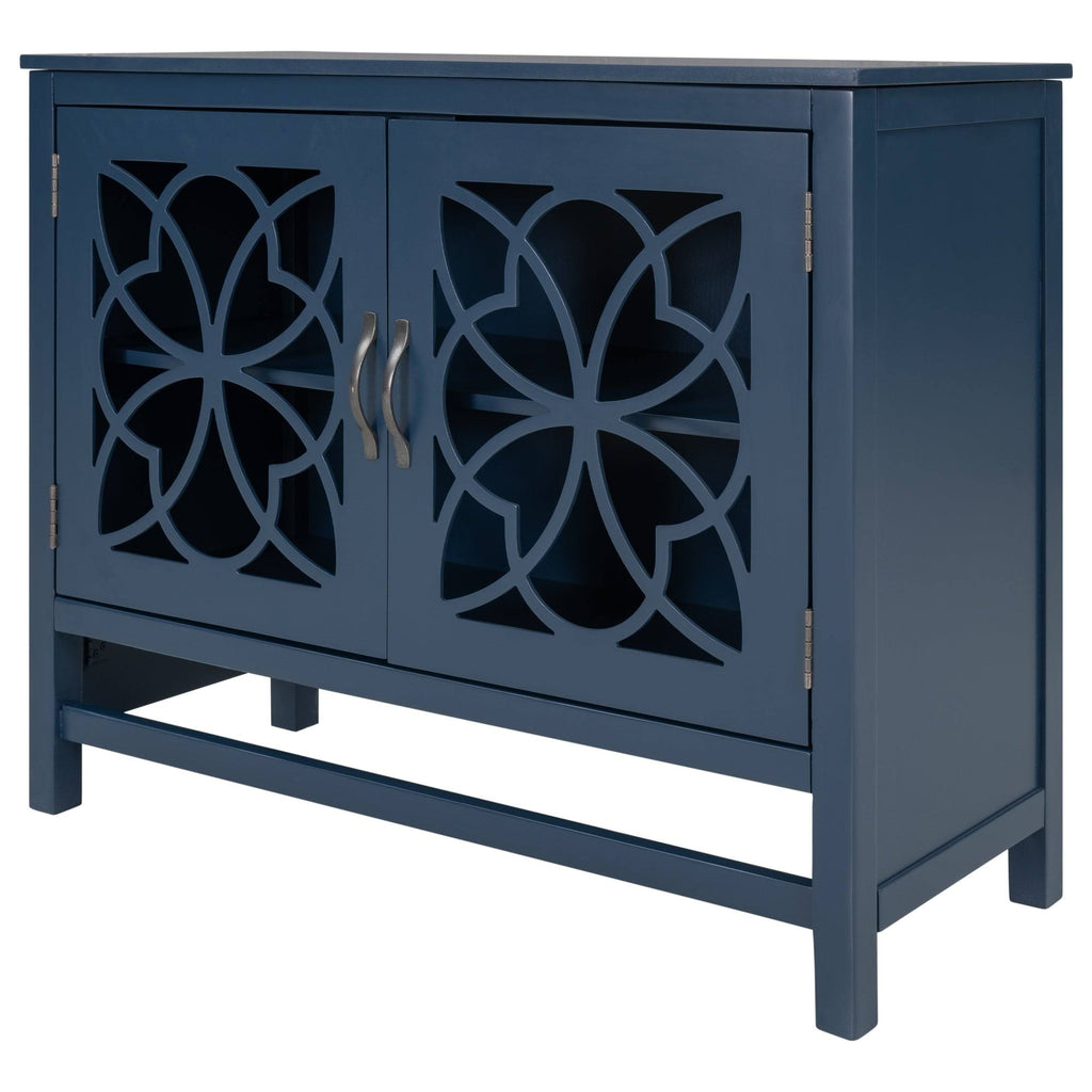 Navy Wood Accent Buffet Sideboard Storage Cabinet with Doors & Shelf J904838
