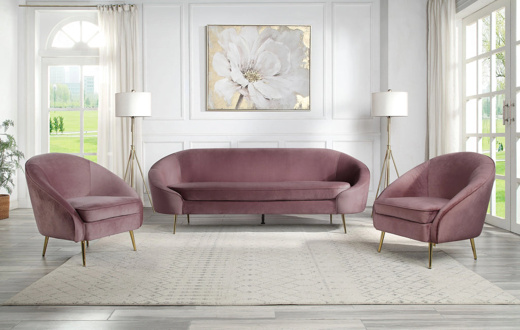 Pink Velvet 3pc Sofa with Metal Legs F3498