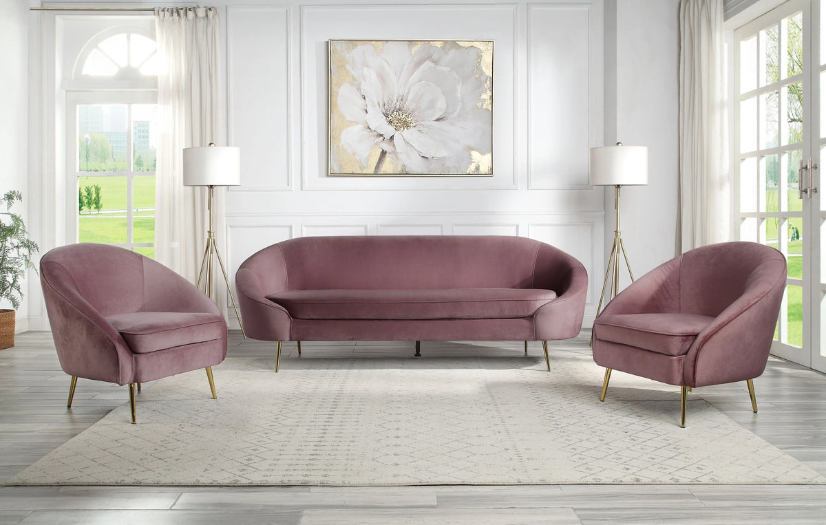 Pink Velvet 3pc Sofa with Metal Legs F3498