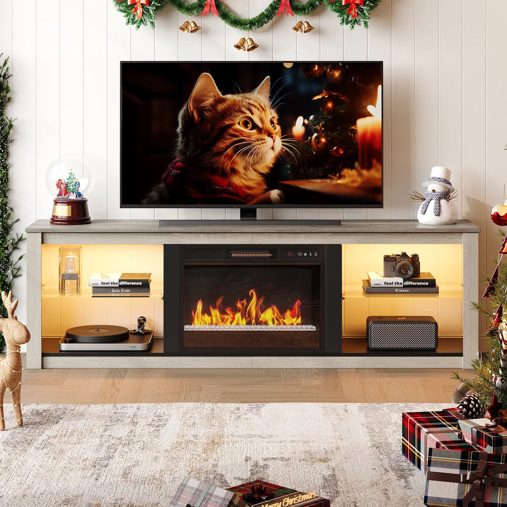 Wash White+Grey Electric Fireplace TV Stand L25849