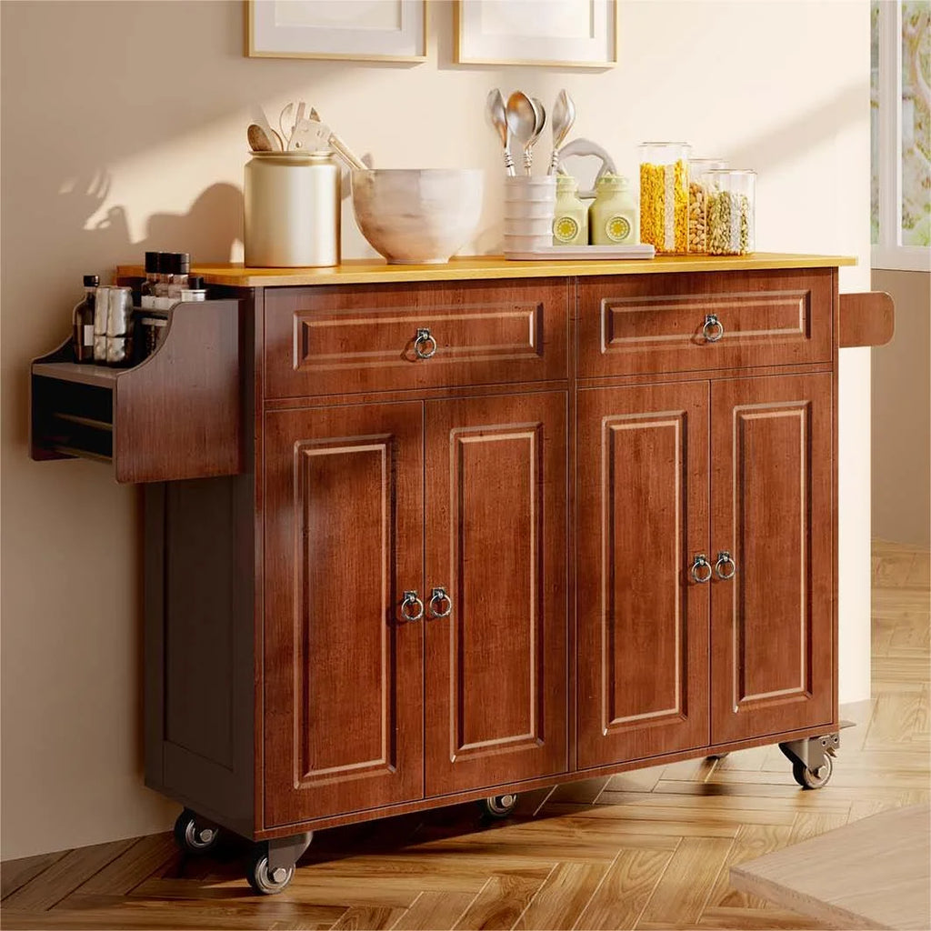 52" Kitchen Island Cart with Storage and Lockable Wheels V9514