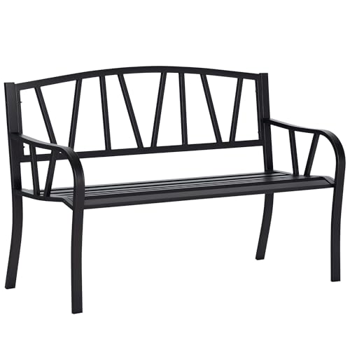 Black Metal Garden Bench with Slatted Seat M723