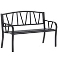 Black Metal Garden Bench with Slatted Seat M723