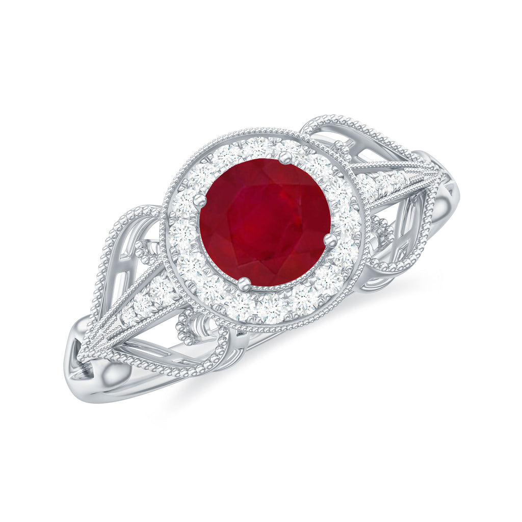 Ruby and Diamond Engagement Ring, 925 Sterling Silver I756438