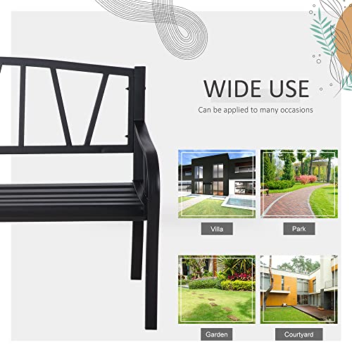 Black Metal Garden Bench with Slatted Seat M723