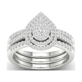 5/8Ct TDW Diamond S925 Sterling Silver Pear Shape Cluster Halo Bridal Set W2403