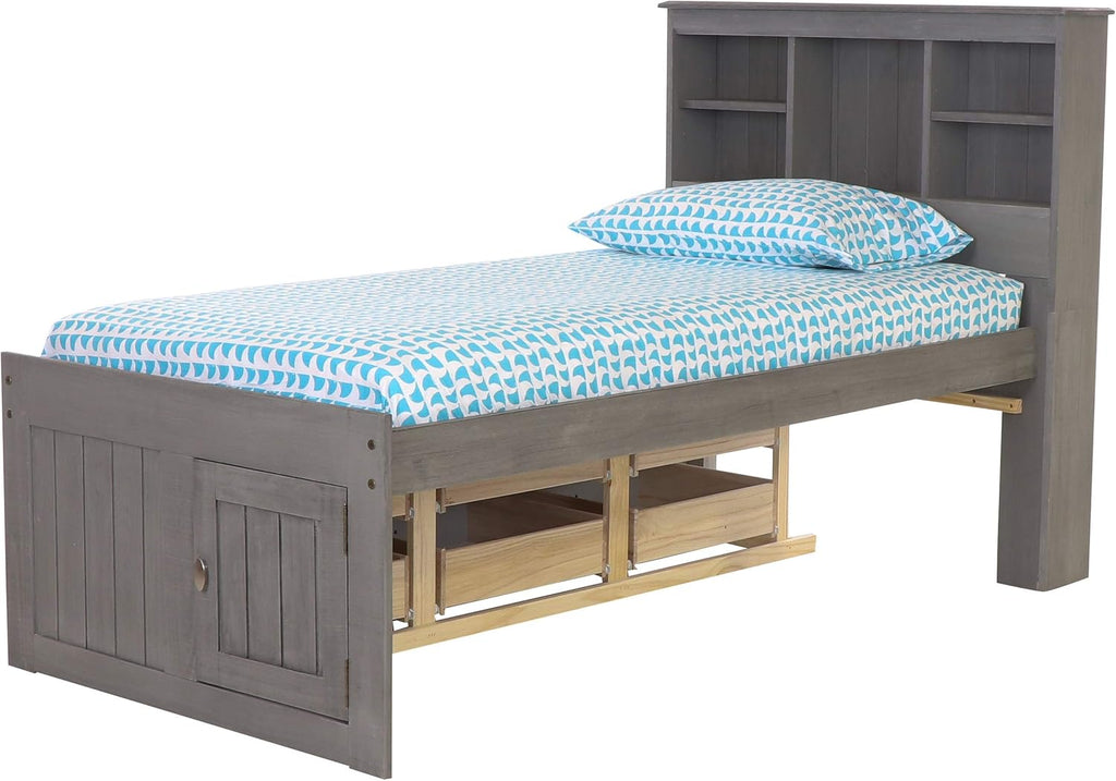 Charcoal Twin Bookcase Bed with 6 Drawers J94303