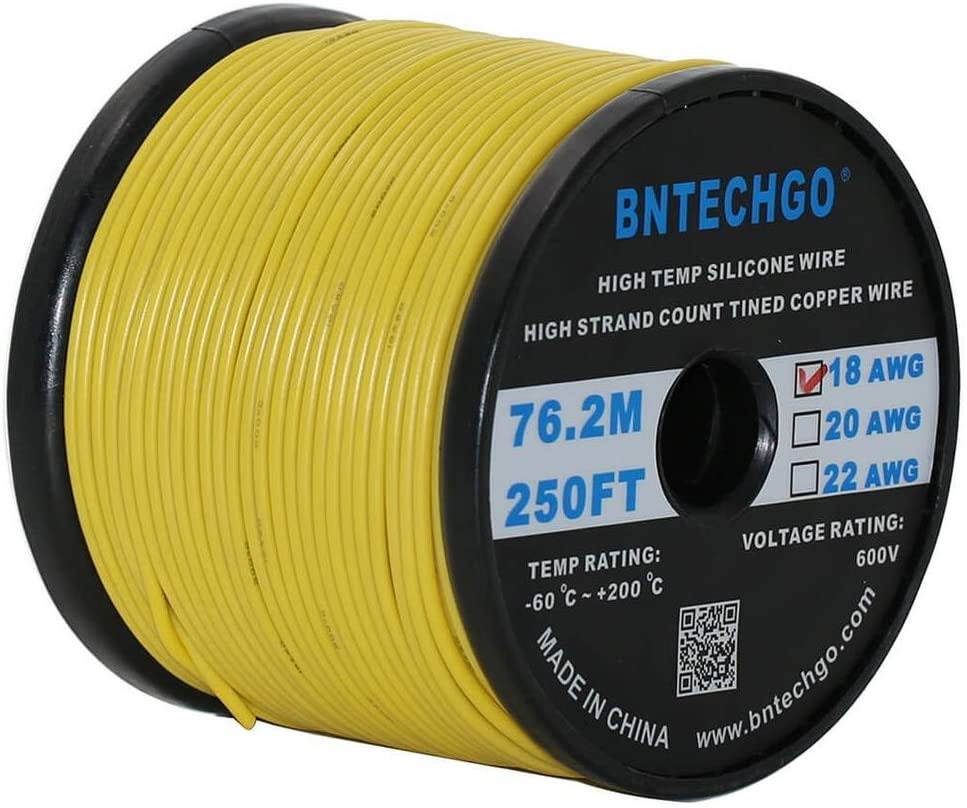 18 Gauge Silicone Wire Spool Yellow 250 ft 600V 18AWG A191