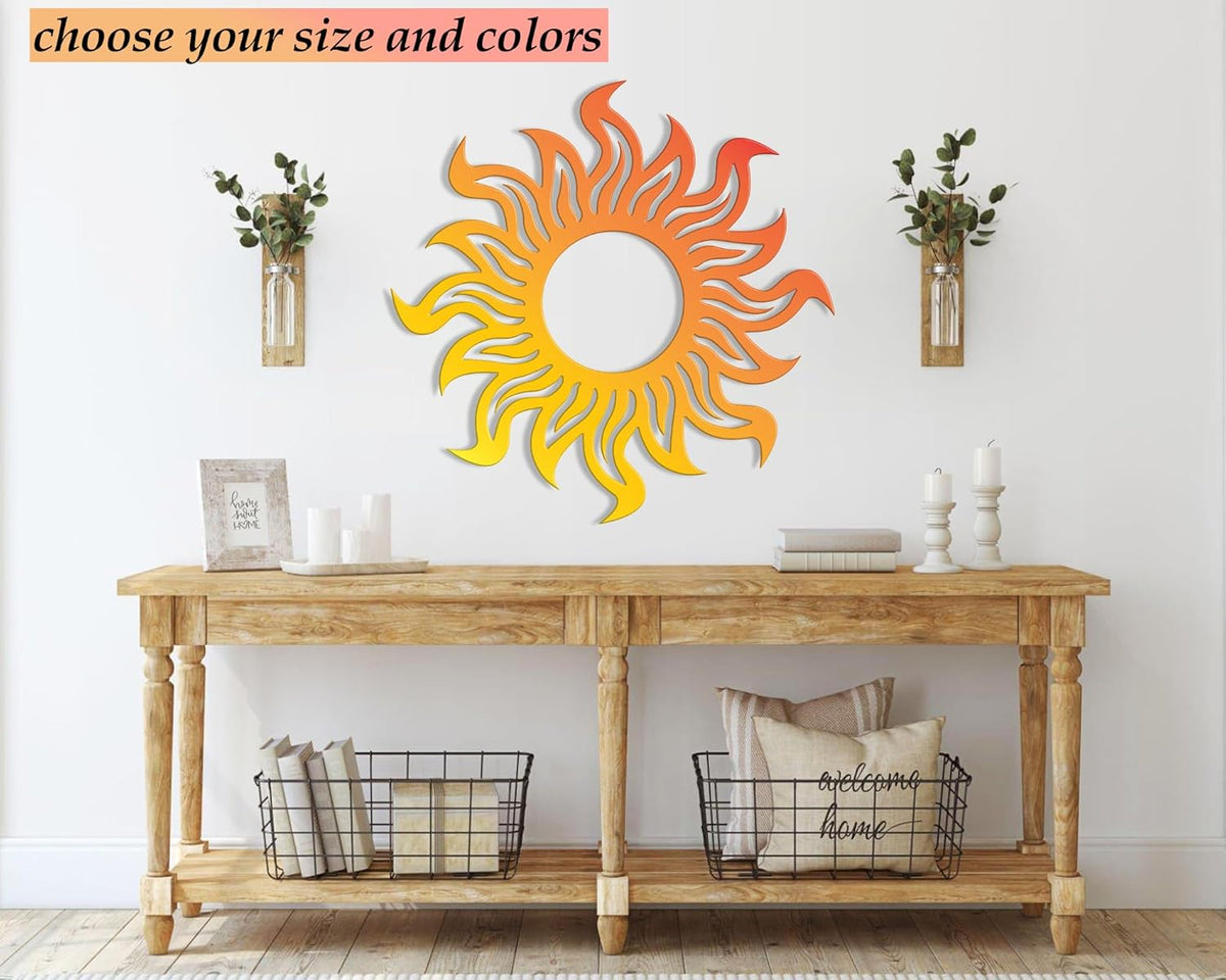 Large Bright Yellow Orange Metal Sunburst Wall Art G6318