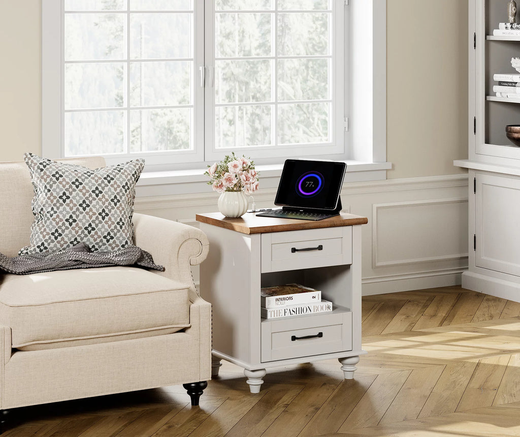 White Set of 2 Wooden Nightstand with 2 Drawers B92869