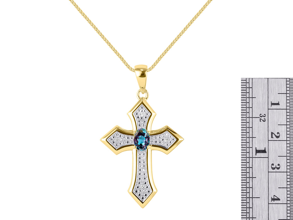 Yellow Gold Plated Silver 925 Cross Necklace with Genuine Diamonds Pendant, 18" Chain N65867