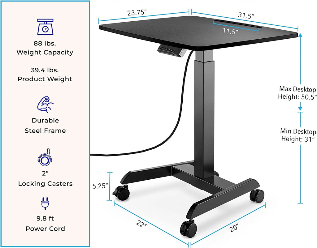 Extra Large Height Adjustable Rolling Electric Podium Desk with Wheels, Black O3162