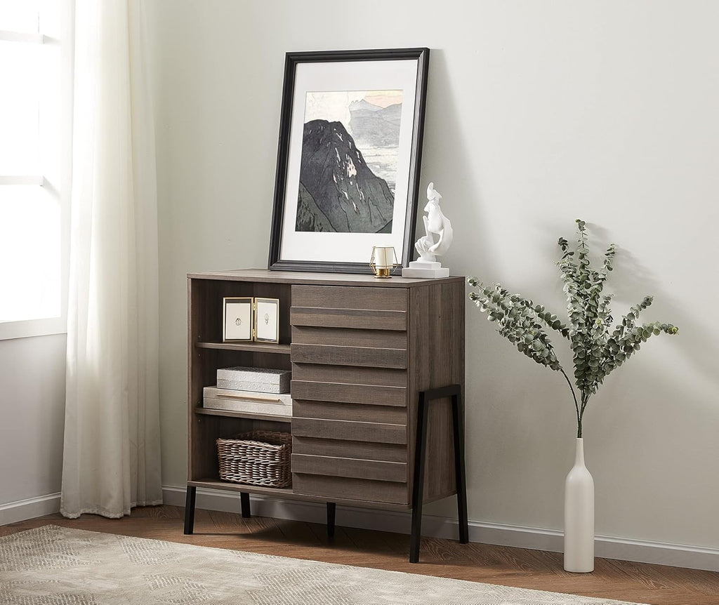 Mid Century Storage Cabinet with Door, 35 Inch, Dark Brown T620