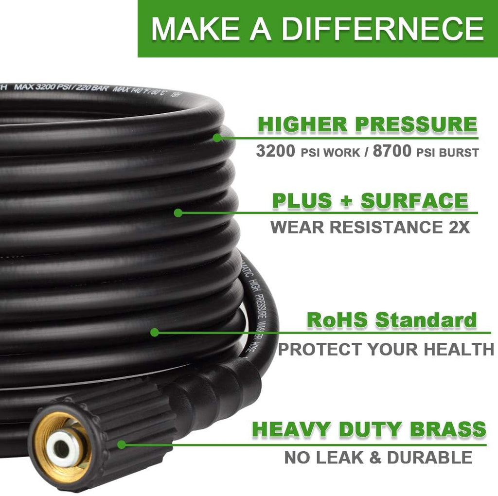 Pressure Washer Hose 3200 PSI 100 FT X 1/4", M22 to 3/8" Quick Connect Couplers, Pack of 2 D694918
