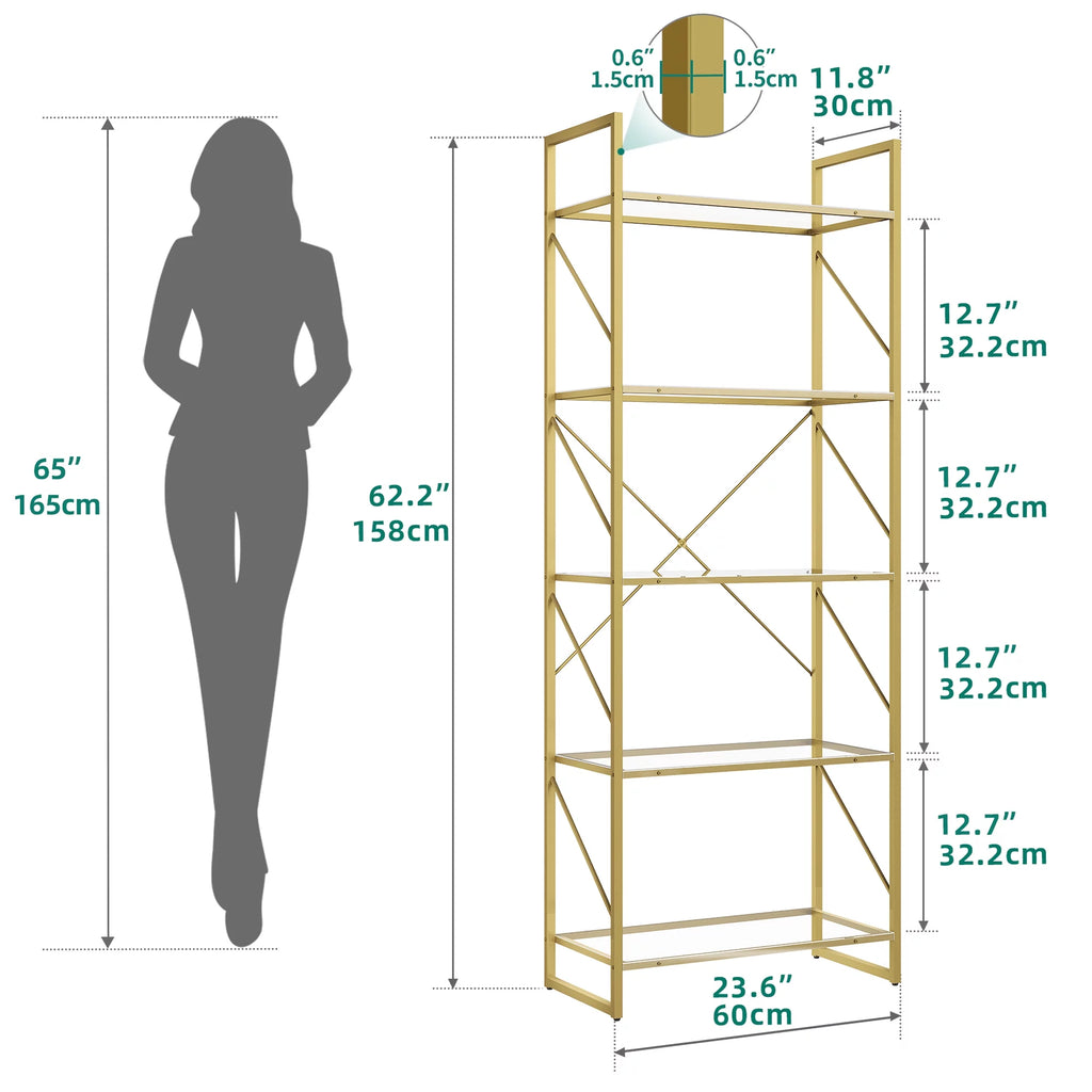 5-Tier Gold Bookshelf with Metal Frame F235