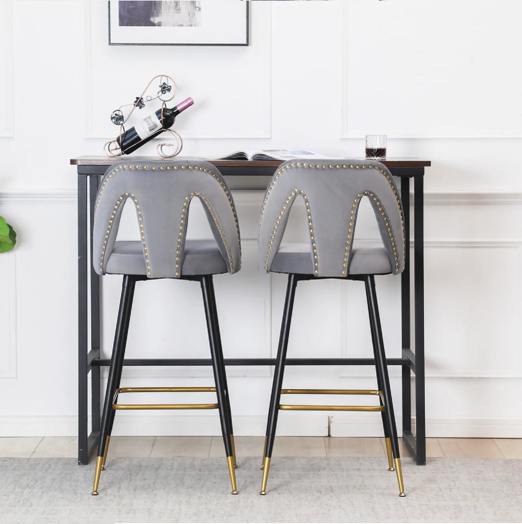 Velvet Upholstered Bar Stools with Back 30 inch Seat Height Set of 4 W3929