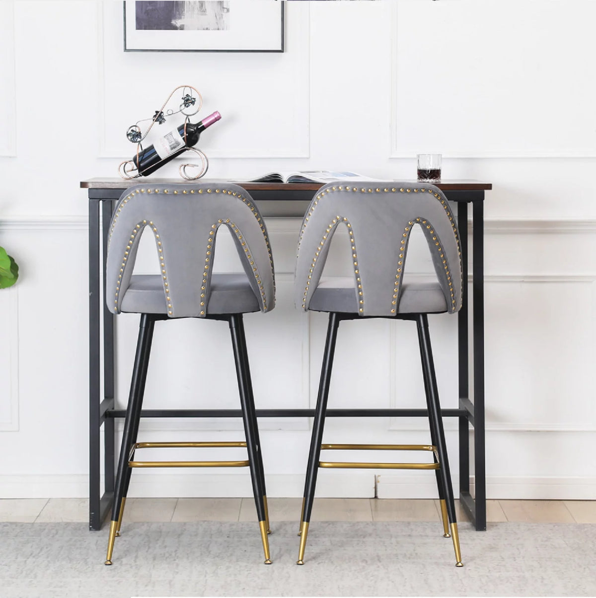 Velvet Upholstered Bar Stools with Back 30 inch Seat Height Set of 4 W3929
