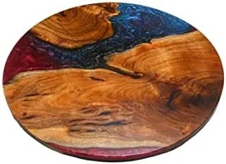 Resin Epoxy Round Top Table, Solid Wood & Epoxy Resin, Live Edge (16.5" Tall, 18 x 18 Inches) F651