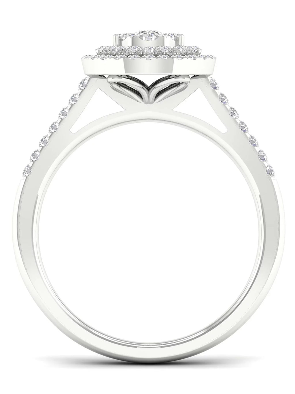 5/8Ct TDW Diamond S925 Sterling Silver Pear Shape Cluster Halo Bridal Set W2403