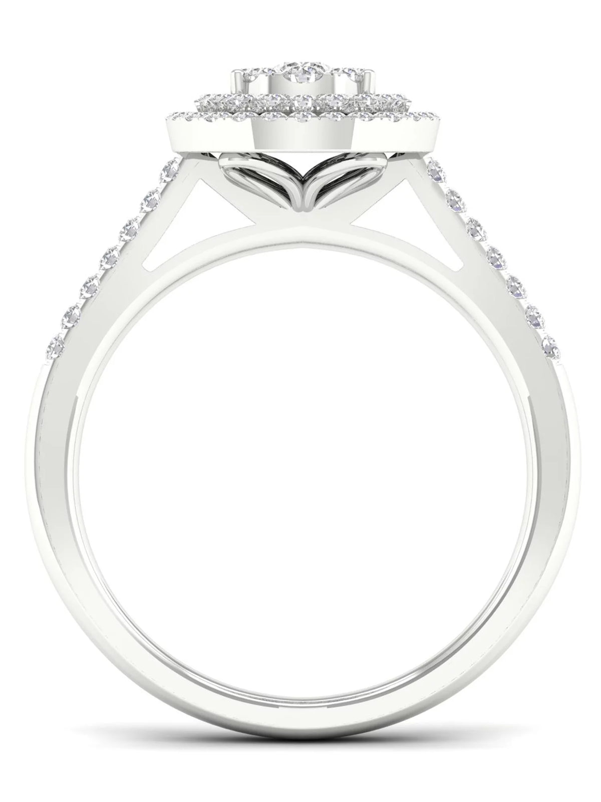 5/8Ct TDW Diamond S925 Sterling Silver Pear Shape Cluster Halo Bridal Set W2403