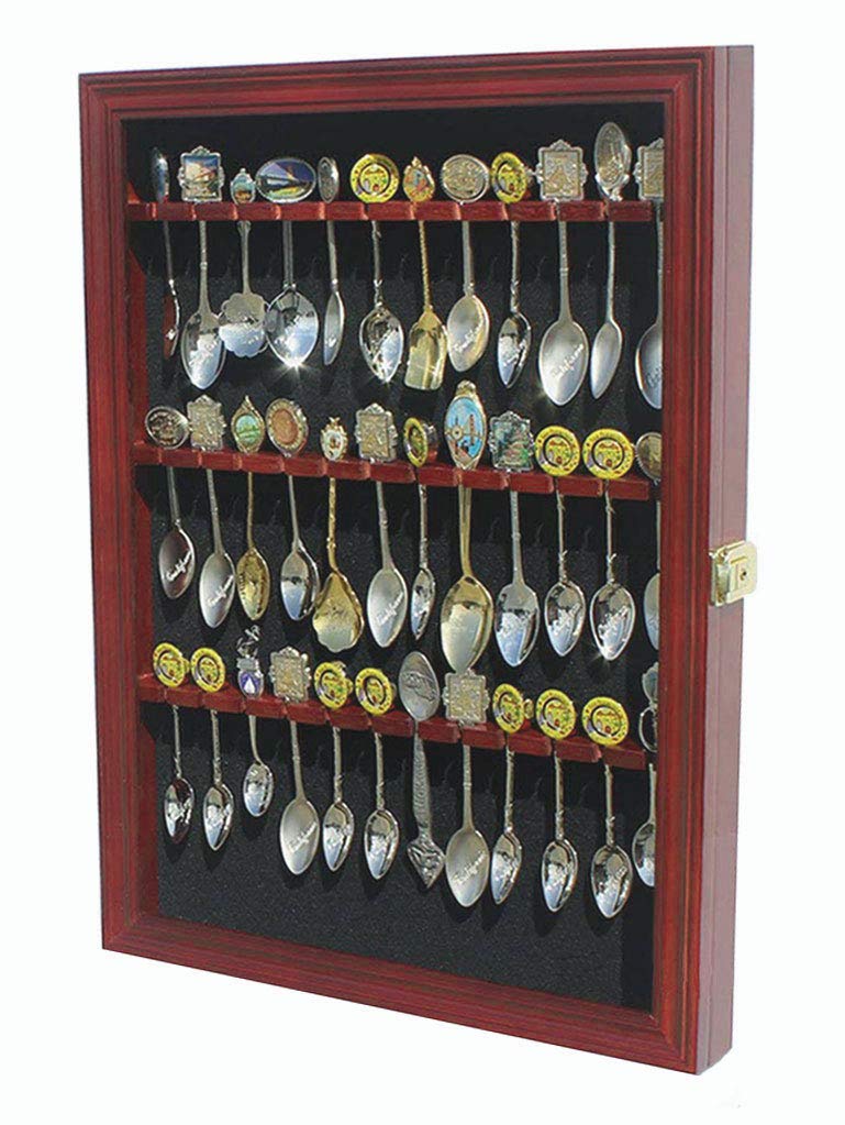Lockable Glass Door Oak Finish Tea Spoon Display Case Y618332