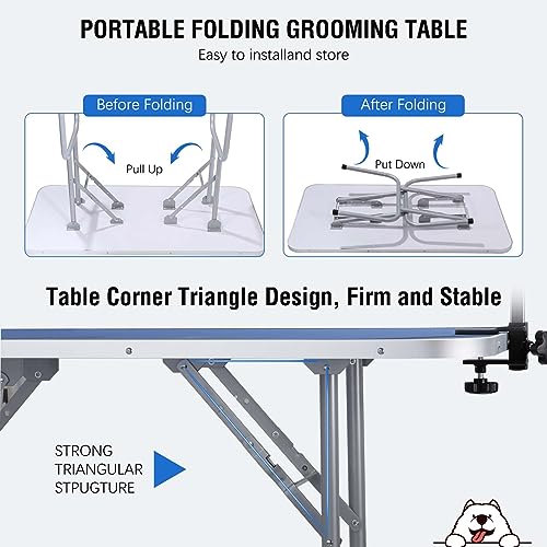 42-inch Foldable Height Adjustable Dog Grooming Table with Arm Noose and Mesh Tray Y977435