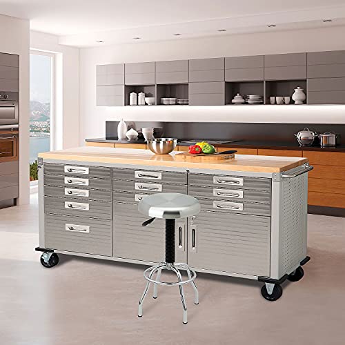 Heavy Duty Rolling Cabinet Workbench with Solid Wood Top, 77" W x 20" D x 37.5" H, Granite, 12-Drawer A625991