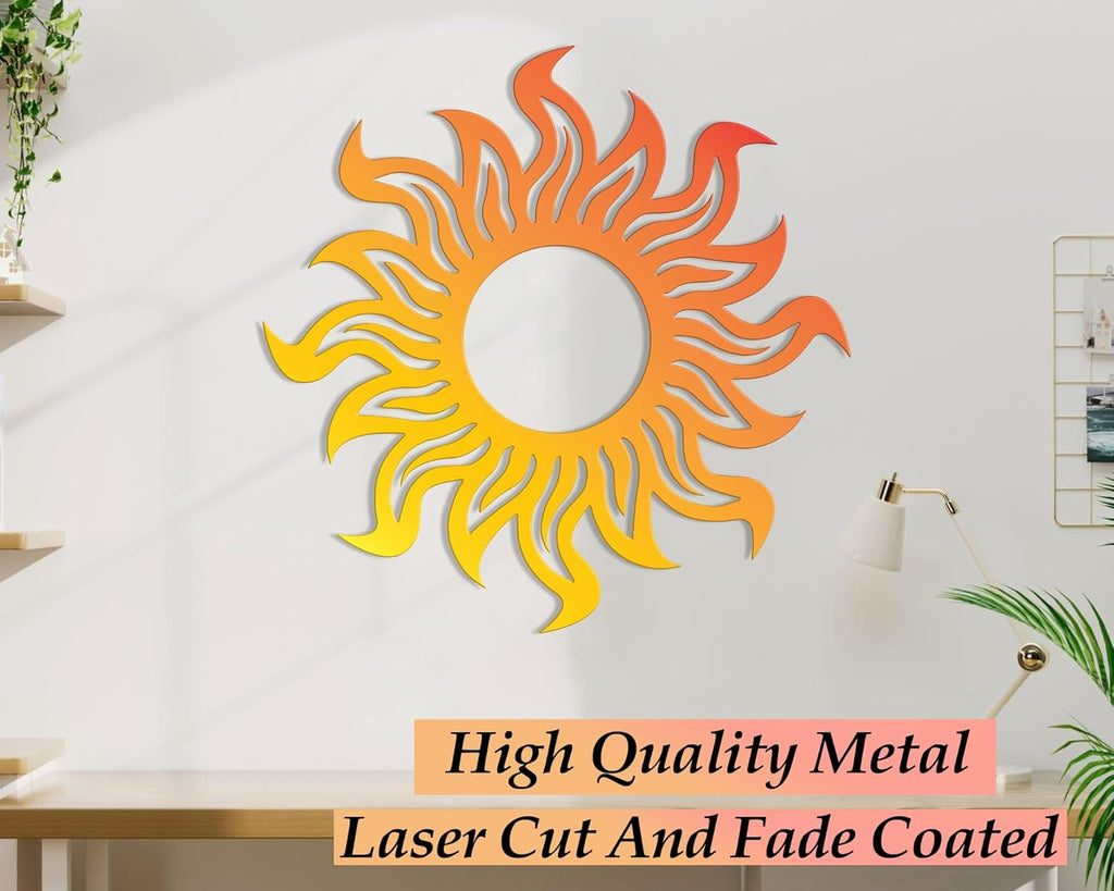 Large Bright Yellow Orange Metal Sunburst Wall Art G6318