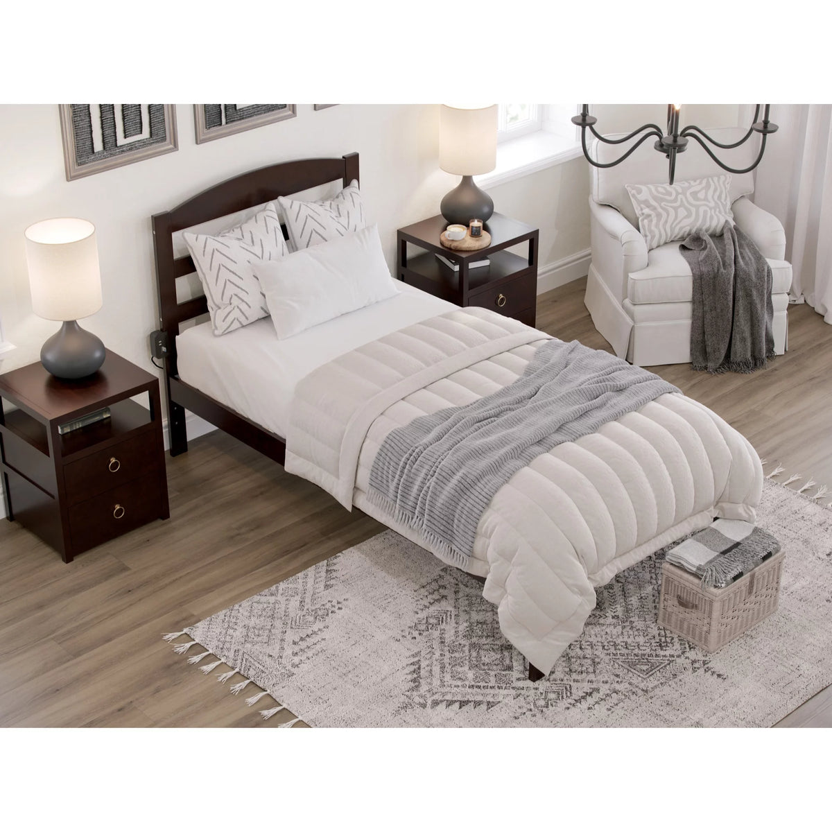 Solid Wood Platform Bed Twin XL Espresso U2342