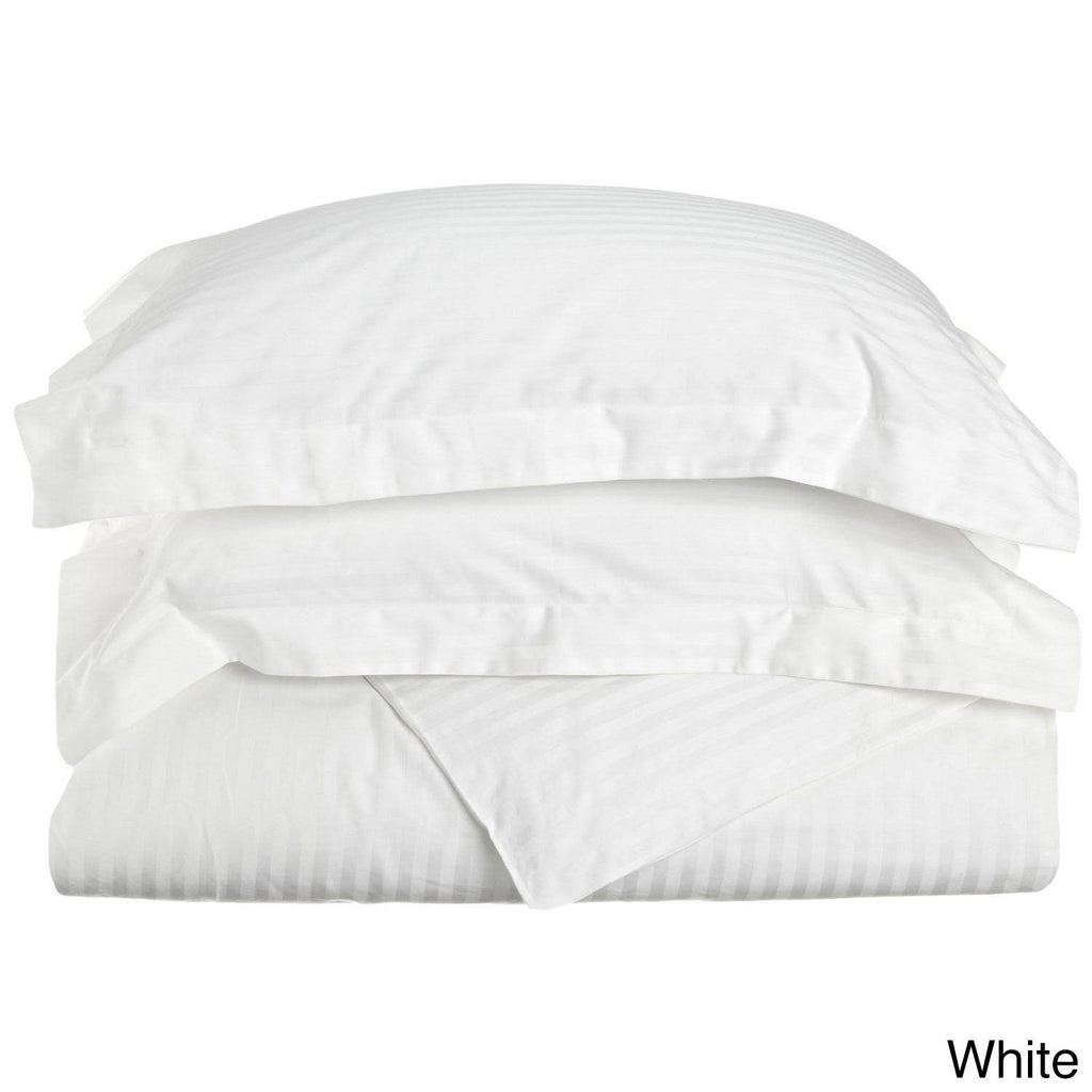 300-Thread Count Egyptian Cotton Stripe Duvet Cover Set, White, King/California King L54897