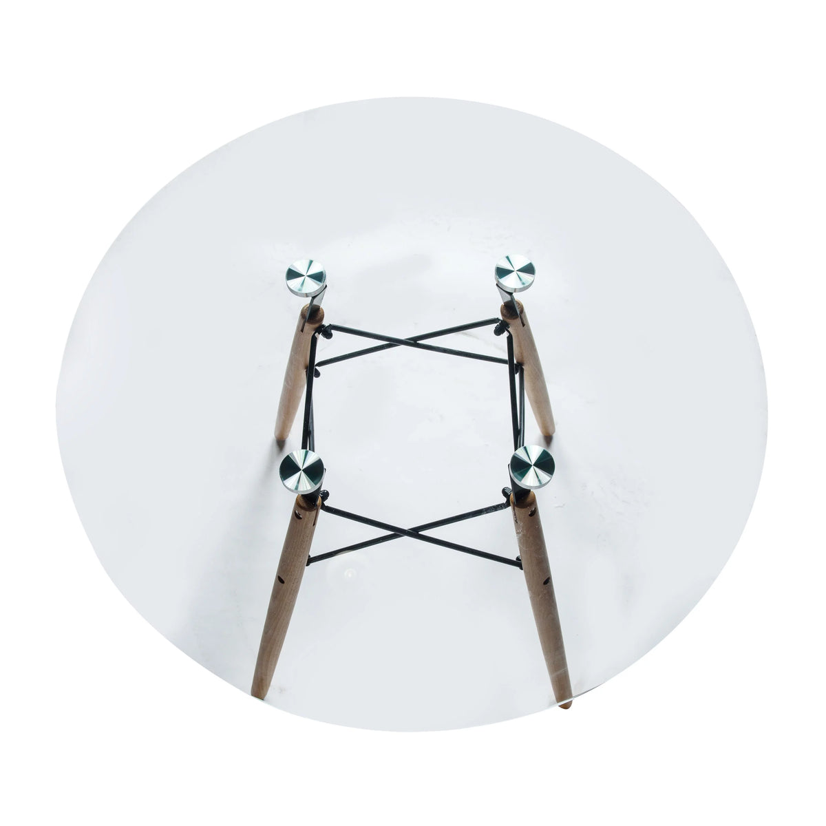 Round Glass Top Dining Table with Wood Base Y50948