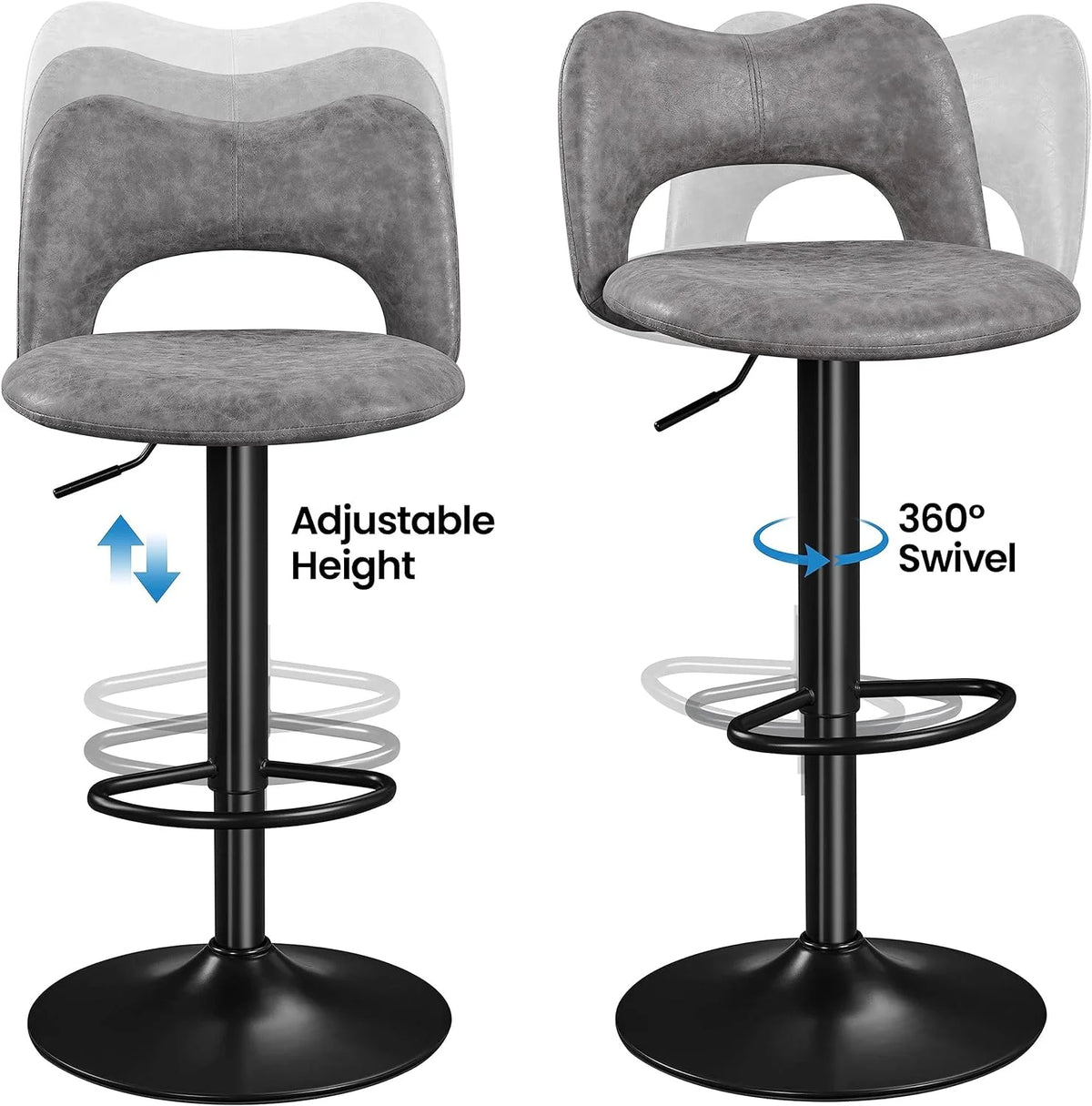 Grey Adjustable Swivel Bar Stools Set of 4 N555162
